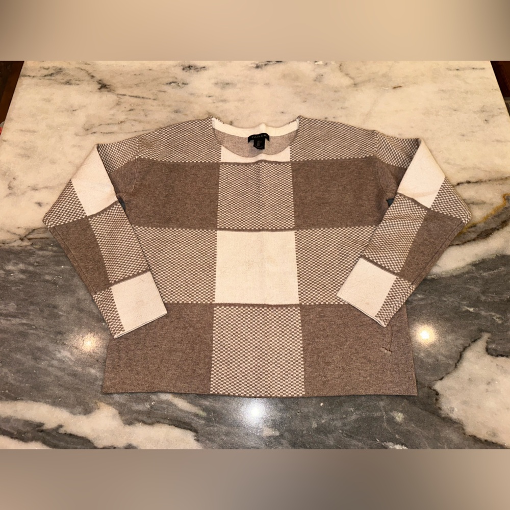 Tahari Size Large Patchwork Colorblock Brown And … - image 1